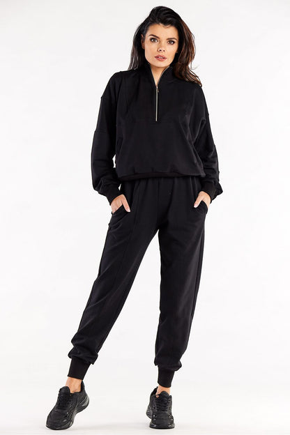 Luxury Loose Tracksuit Trousers with Decorative Seams and Ribbed Cuffs by Infinite You - Displaying the quality fabric blend of 95% cotton and 5% spandex.