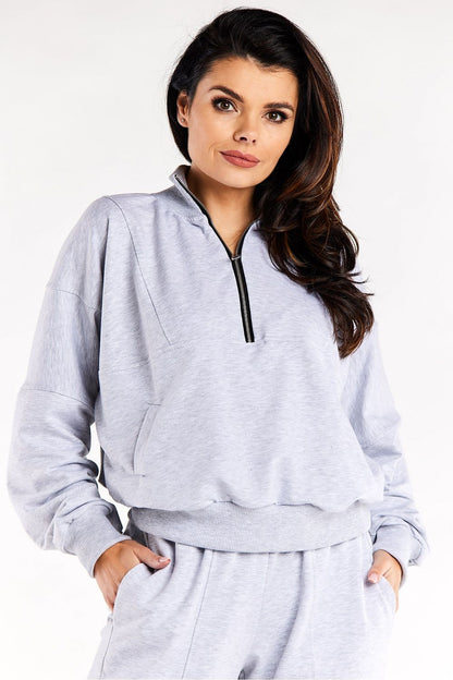Luxury Infinite You Cotton Blend Sweatshirt featuring a high collar, zipper, and pockets, perfect for stylish comfort.