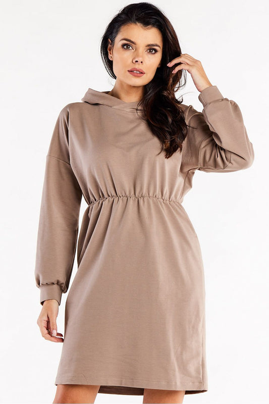 Elegant Hooded Daydress with Long Sleeves and Waist Elastic by Infinite You, showcasing a luxurious cotton and spandex blend, perfect for everyday wear.