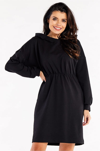 Close-up view of the Elegant Hooded Daydress with Long Sleeves and Waist Elastic by Infinite You, highlighting luxurious fabric detail.