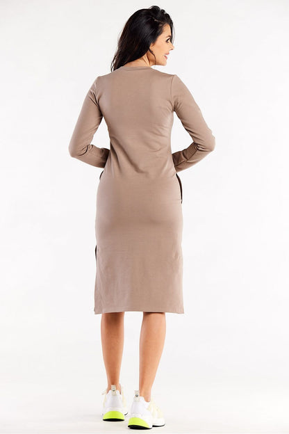 Luxury fitted dress with long sleeves, heart neckline, and side slits - Infinite You, featuring a stylish design for elegant occasions.