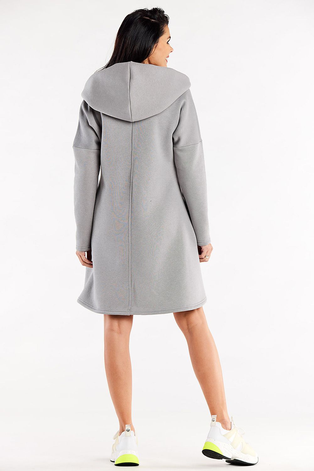 Elegant Loose Trapeze Dress with Long Sleeves and Hood, a luxurious everyday wear piece by Infinite You, showcasing a chic design and slip pockets.