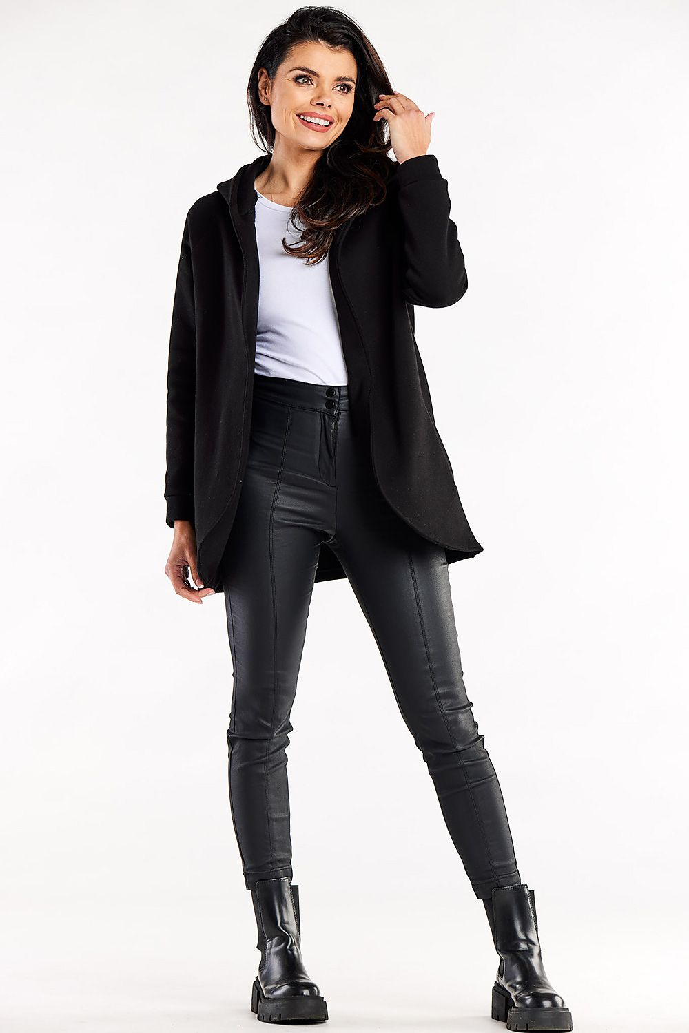 Model wearing the Luxurious Loose-Fit Hooded Sweatshirt by Infinite You, demonstrating its relaxed fit and versatility.