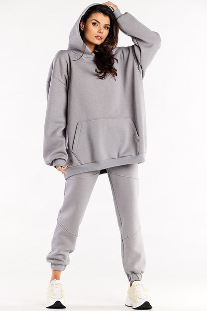 Stylish oversized cotton-blend sweatshirt with a comfortable kangaroo pocket and generous hood, designed by Infinite You.
