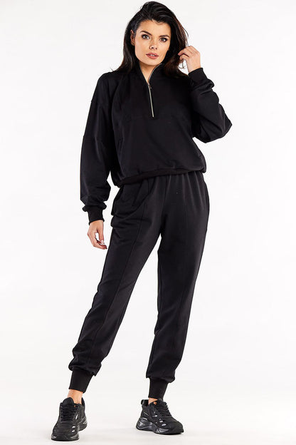 Infinite You Luxury Cotton Blend Sweatshirt featuring a high collar, zipper, and pockets, ideal for elegant casual wear.