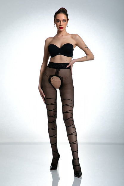 Dominatrice Tights by Amour - Luxurious Italian bondage style tights featuring lace and silicone trim, perfect for expressing strength and confidence.