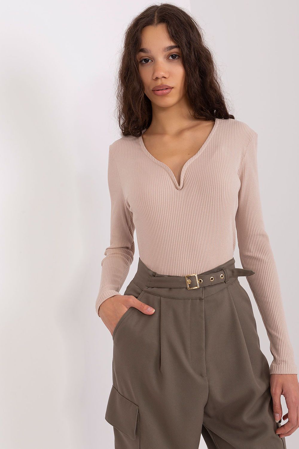 Elegant Cotton Blouse with Heart Neckline and Long Sleeves by BFG - Featuring a comfortable long-sleeve design perfect for various seasons, embodying luxury in casual wear.