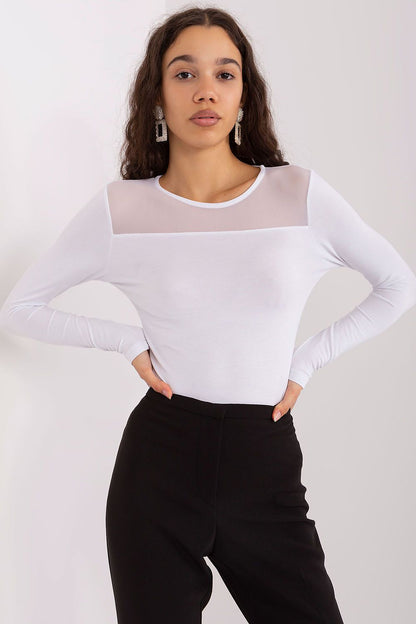 Elegant Viscose Blouse With Long Sleeves And Original Textured Finish by BFG on a model, showcasing its flattering fit and luxurious feel, ideal for sophisticated outings.
