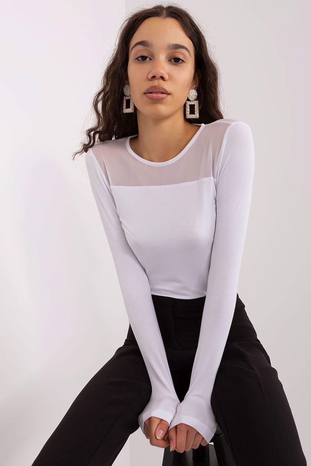 Elegant Viscose Blouse With Long Sleeves And Original Textured Finish by BFG, showcasing its luxurious fabric and stylish design.