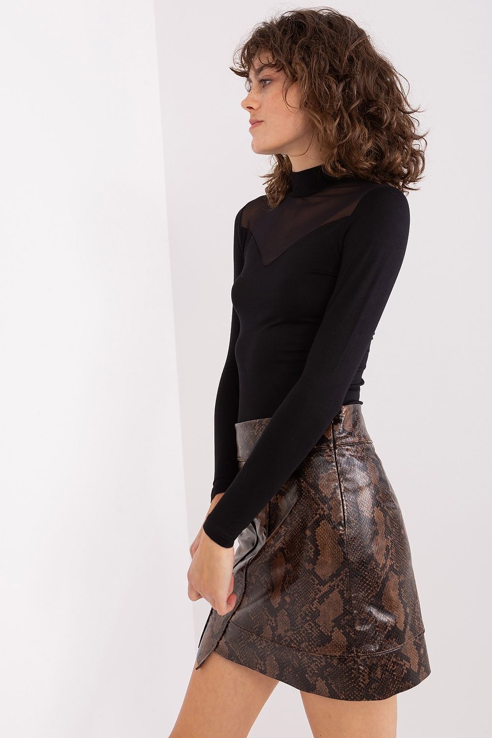 High-quality Viscose Blouse with Half Turtleneck and Heart Neckline, perfect for layering in style during colder months.