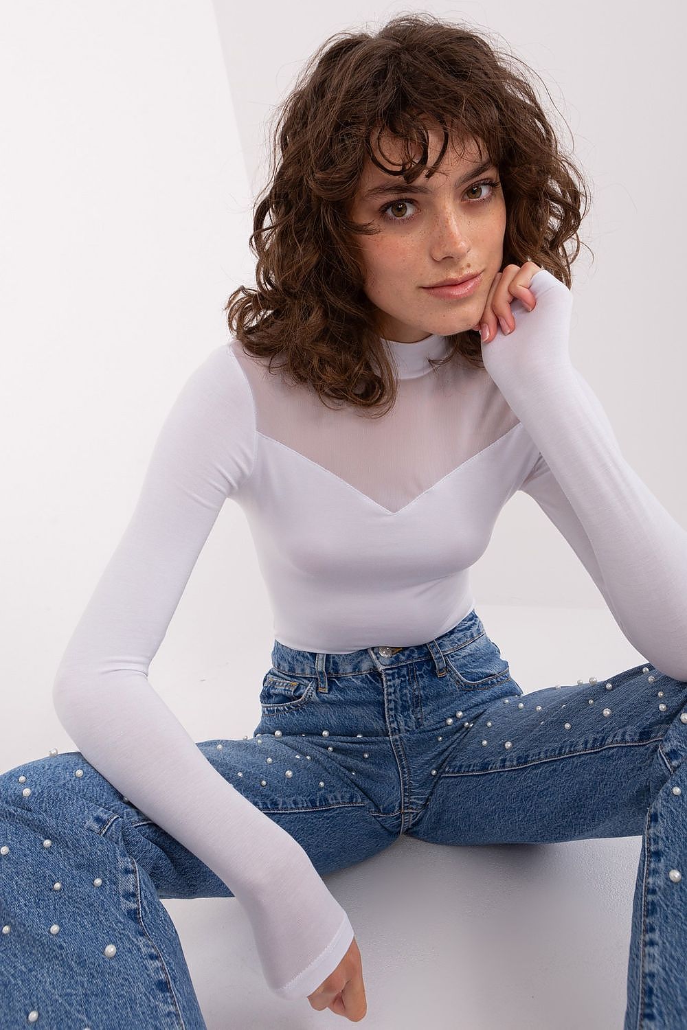 Stylish Elegant Viscose Blouse With Half Turtleneck And Heart Neckline, ideal for both professional and casual settings.