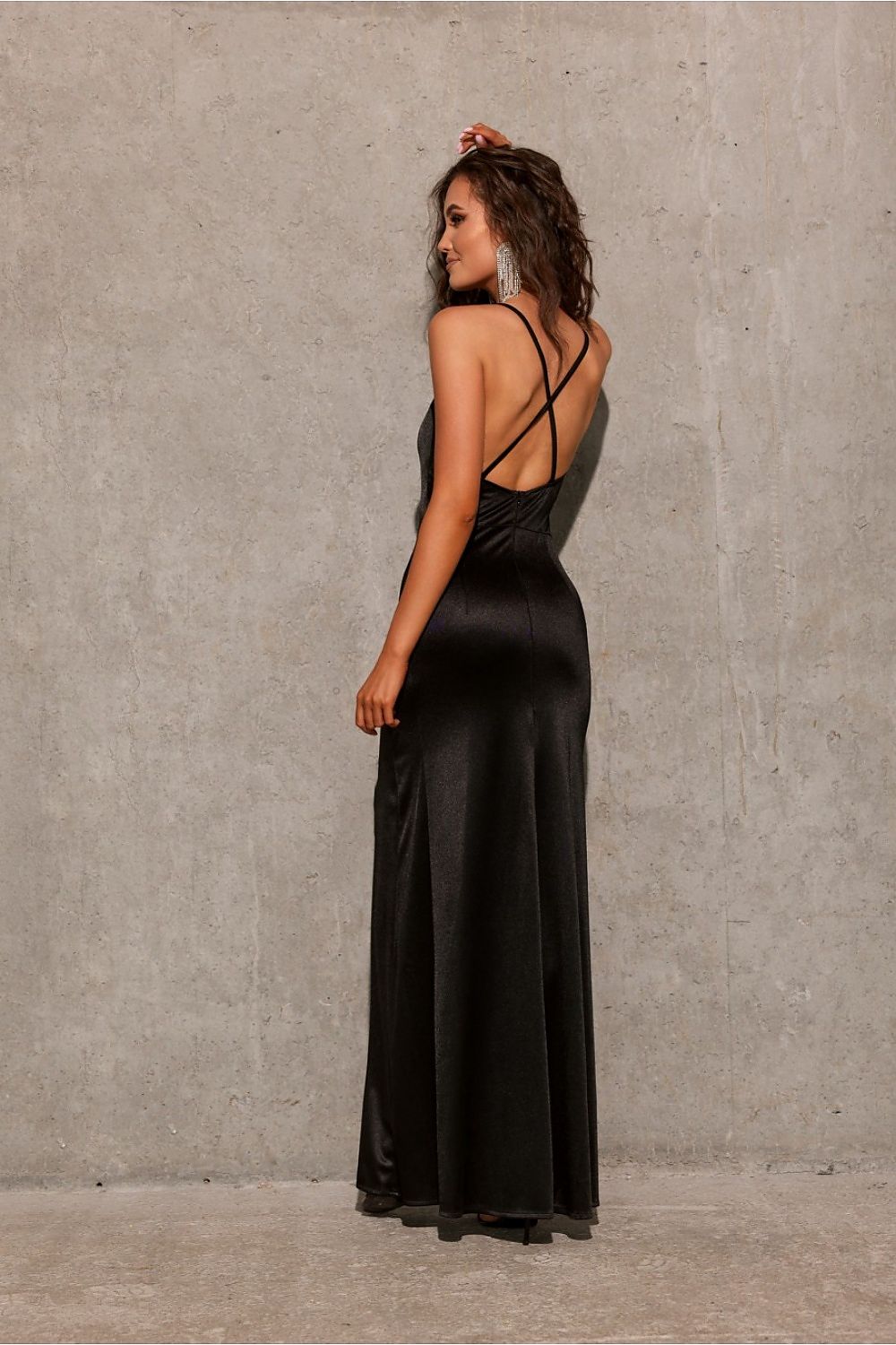 Elegant Lamelia Maxi Dress by Roco Fashion featuring an open back and stylish side leg cutout, perfect for a chic and luxurious evening look.