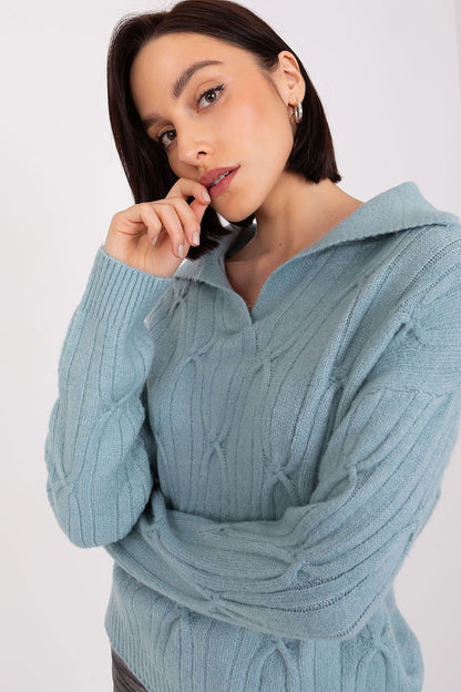 Elegant women's long sleeve acrylic blend sweater by AT featuring a variegated texture and subtle pattern, perfect for stylish comfort.