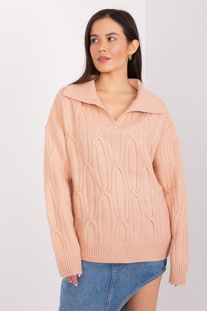 Elegant long sleeve acrylic blend sweater by AT, featuring a variegated texture and subtle pattern, perfect for stylish comfort.