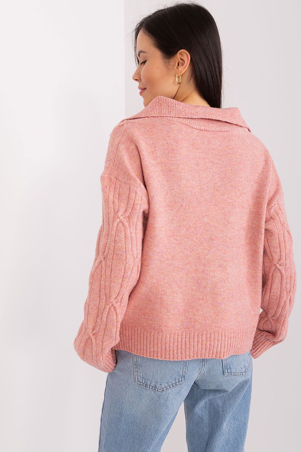 Elegant women's long sleeve acrylic blend sweater by AT, featuring a luxurious variegated texture and subtle pattern, perfect for chic office wear.