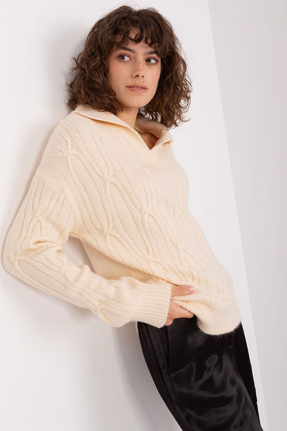 The Elegant Women's Long Sleeve Acrylic Blend Sweater by AT displayed against a refined backdrop, demonstrating its fashionable design suitable for various occasions.
