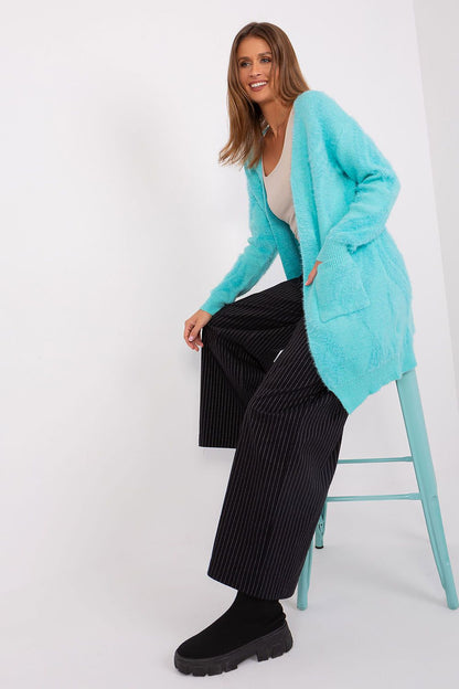 Luxurious long sleeve bedspread cardigan by AT in variegated fabric, perfect for casual elegance.