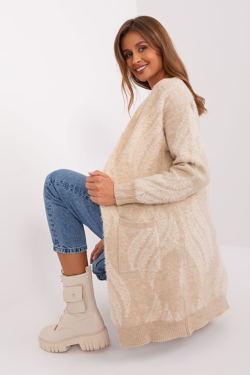Sophisticated long sleeve cardigan with a casual open style by AT, designed for effortless comfort and versatile wear.