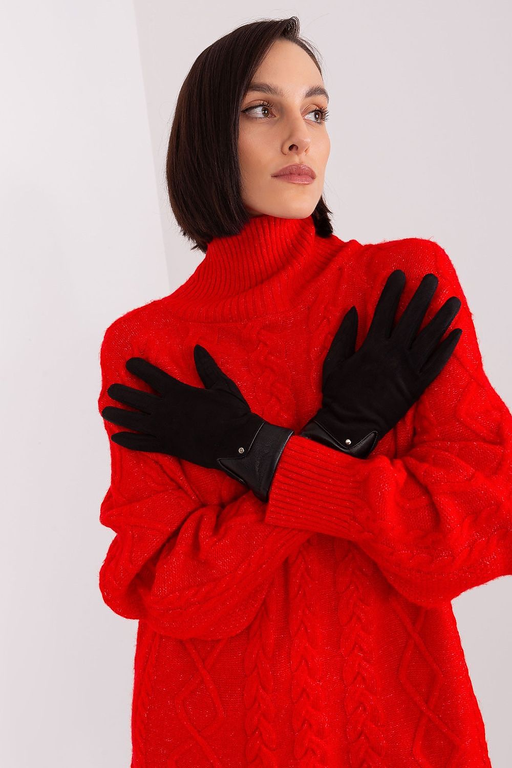 Exquisite floral-embroidered touch screen gloves for women by AT, made from a luxurious blend of polyester and spandex for ultimate comfort.