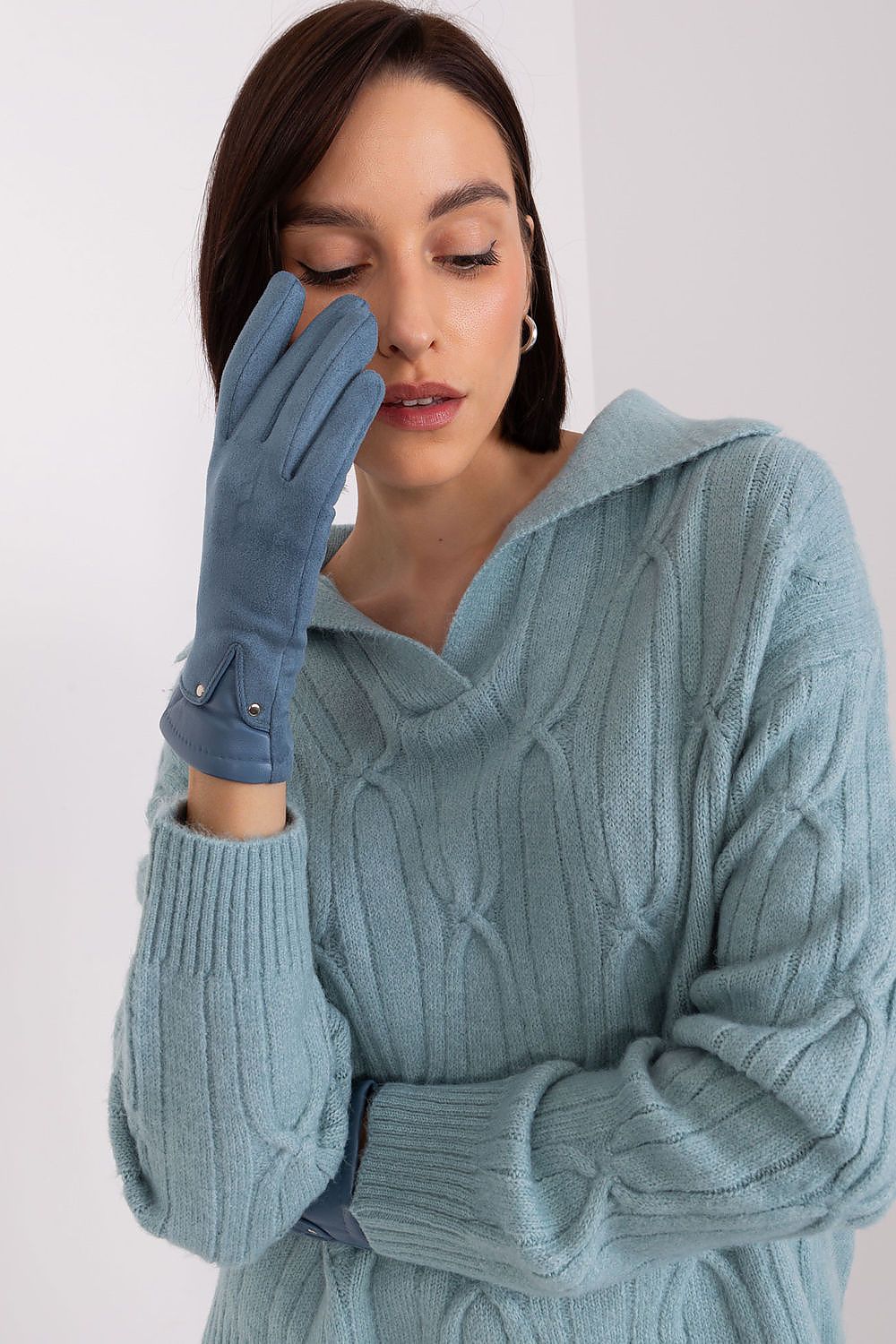 Luxury polyester and spandex blend gloves by AT, designed for modern women with embroidered flowers for touch screen functionality.