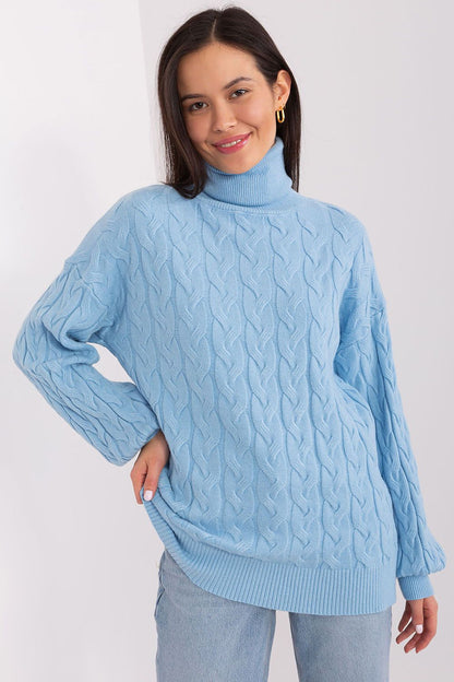 Charming plaid weave details of the turtleneck sweater for women by AT, enhancing fashion appeal.