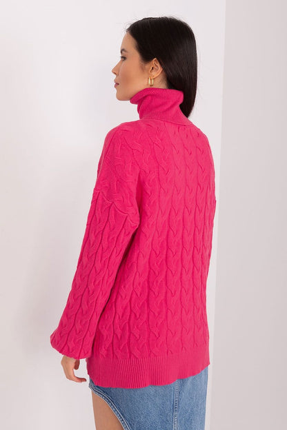 Back view of the women's turtleneck sweater by AT, elegantly designed with a classic plaid pattern, suitable for various occasions.