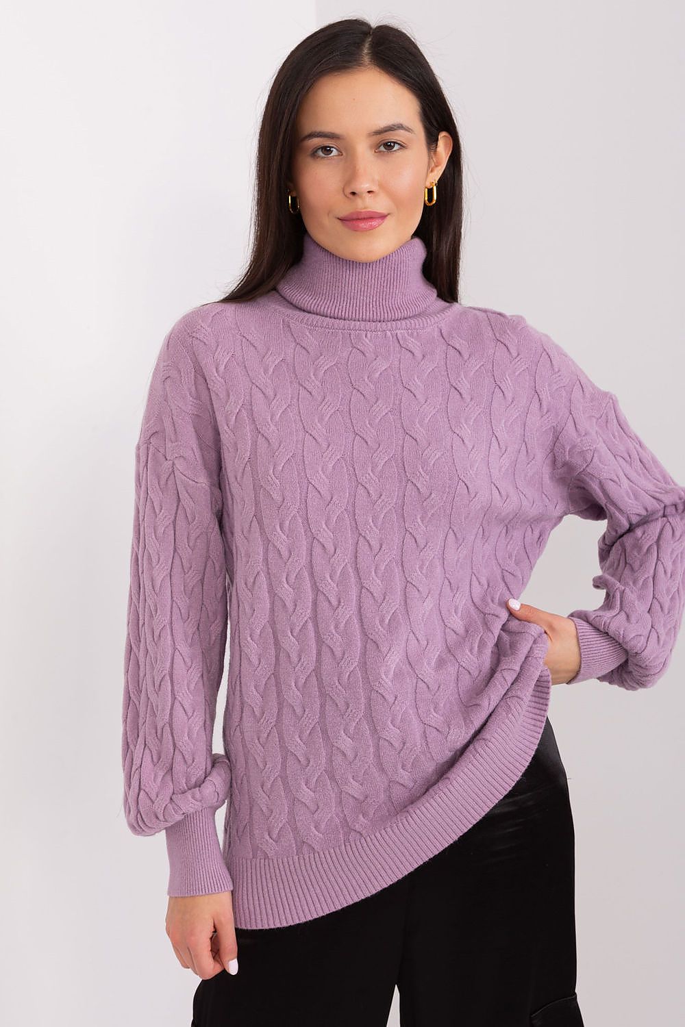 Elegant plaid turtleneck sweater for women by AT, showcasing a cozy long sleeve design, perfect for sophisticated everyday wear.