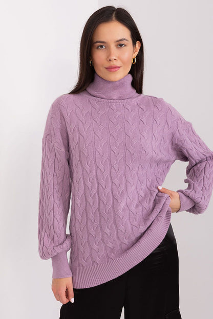 Elegant plaid turtleneck sweater for women by AT, showcasing a cozy long sleeve design, perfect for sophisticated everyday wear.
