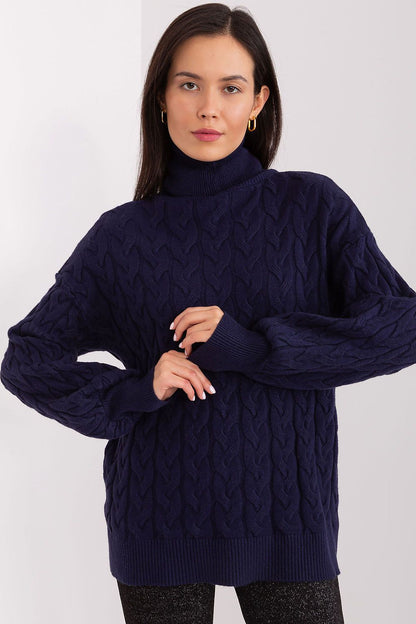 Luxurious women's elegant plaid turtleneck sweater by AT, showcasing a sophisticated fabric texture ideal for casual outings.
