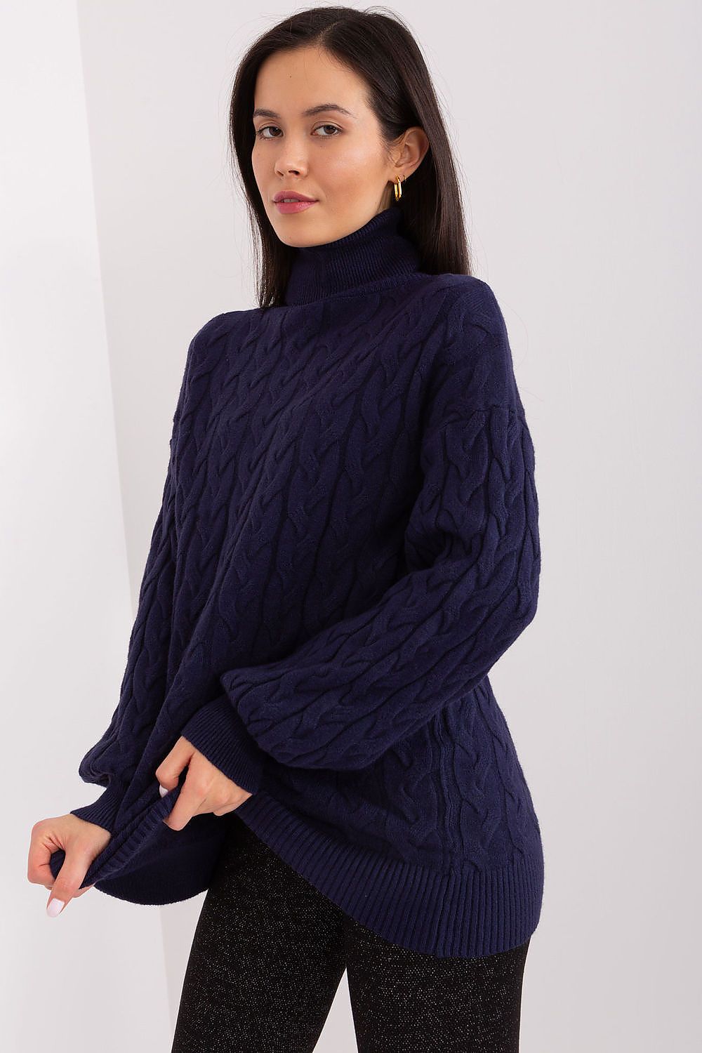 Stylish long sleeve plaid turtleneck sweater by AT, perfect for layering during colder months with a chic finish.