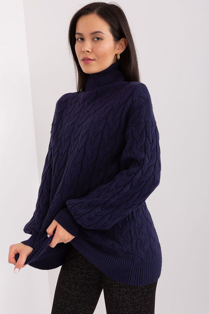Stylish long sleeve plaid turtleneck sweater by AT, perfect for layering during colder months with a chic finish.