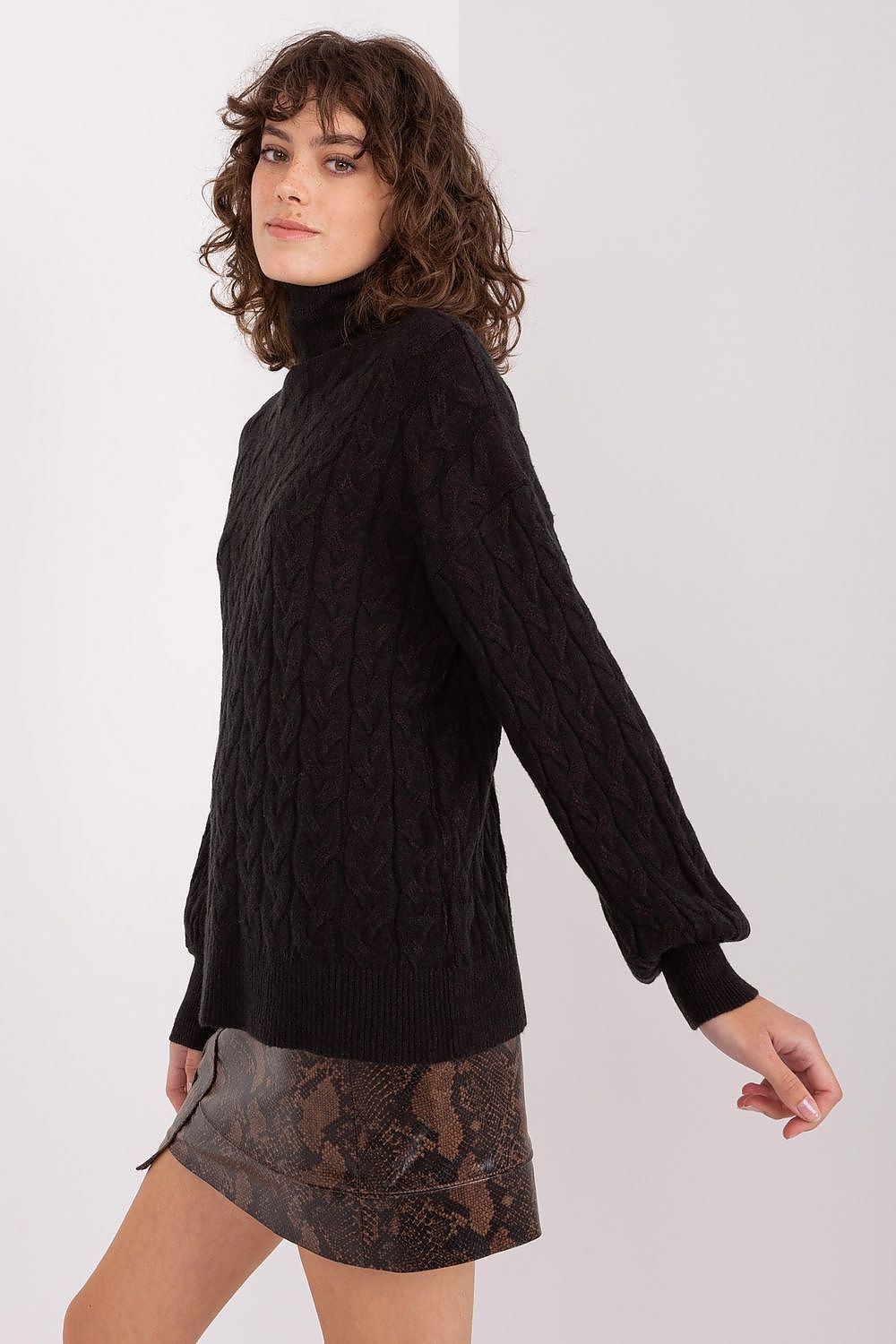 Elegant plaid turtleneck sweater for women by AT, featuring a cozy long sleeve design perfect for everyday wear.