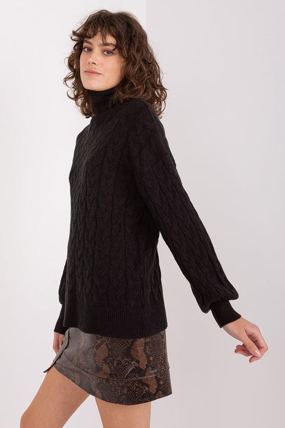 Elegant plaid turtleneck sweater for women by AT, featuring a cozy long sleeve design perfect for everyday wear.