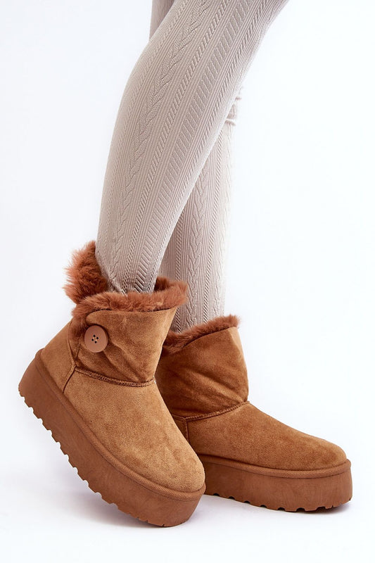 Elegant women's eco-suede snow boots with a luxurious fur lining and thick rubber platform from Step in Style, perfect for autumn-winter fashion.