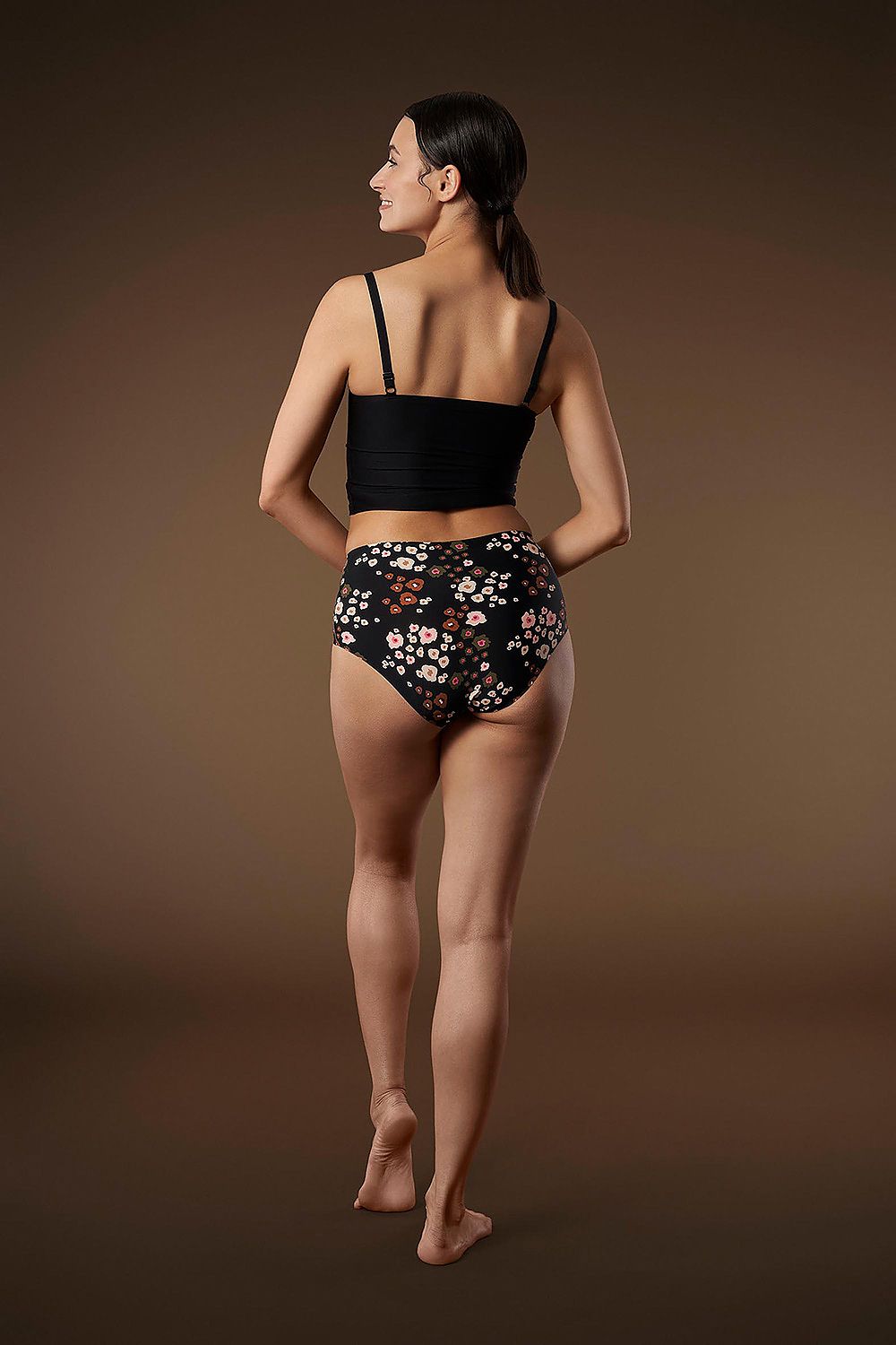 Close-up view of Julimex Peggy Brown maxi panties showcasing the intricate floral pattern and soft fabric, perfect for confident women seeking comfort and style.