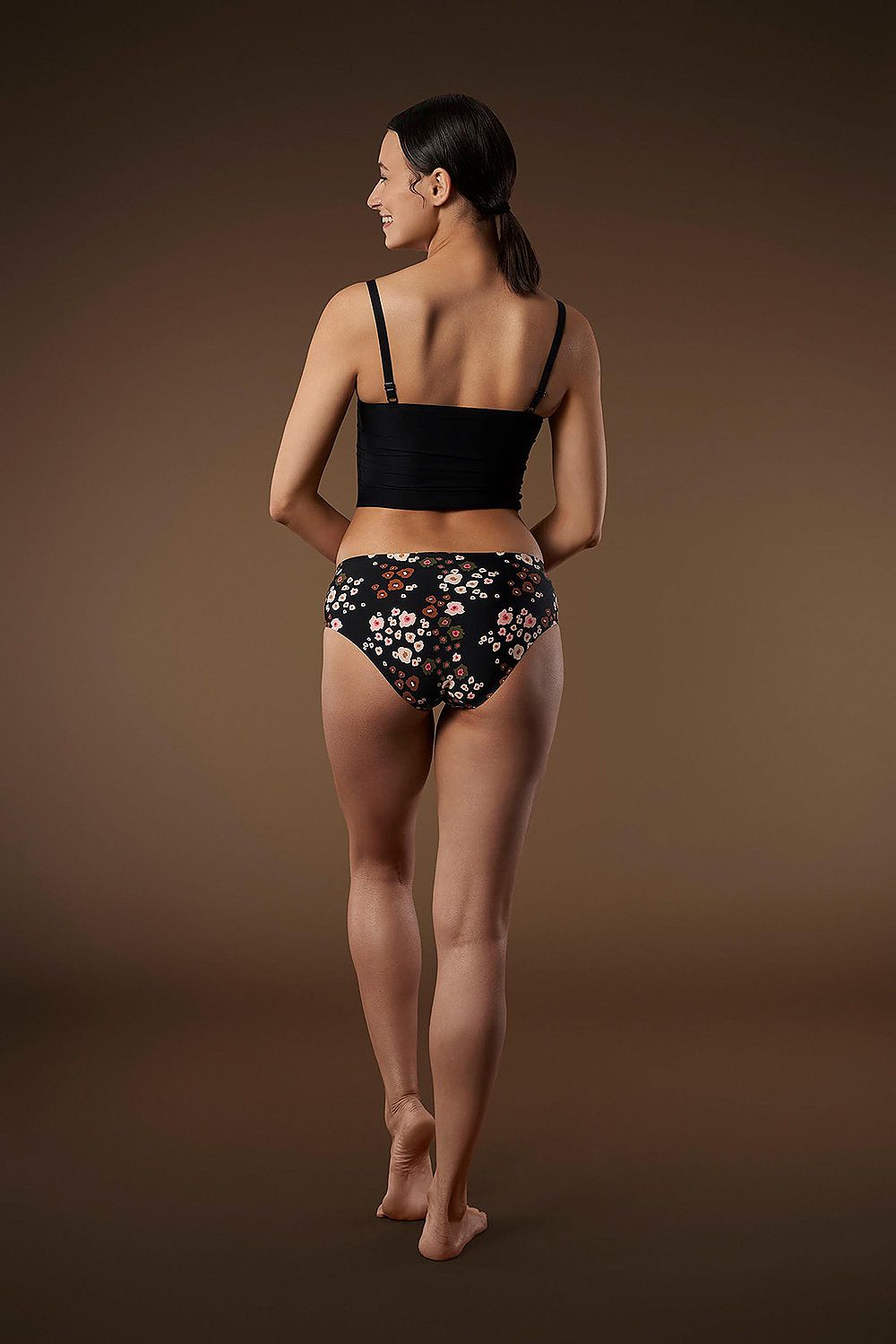 Julimex Peggy Brown autumn seamless panties showcasing a delicate floral pattern on a dark background, designed for feminine comfort and sophistication.