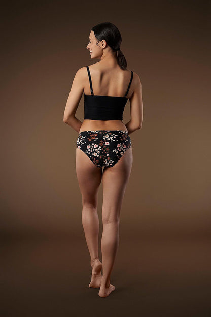 Julimex Peggy Brown autumn seamless panties showcasing a delicate floral pattern on a dark background, designed for feminine comfort and sophistication.