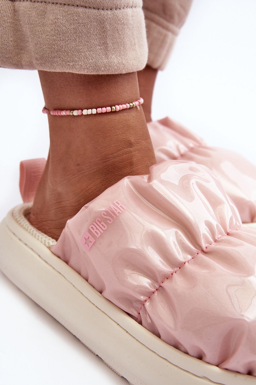 Stylish Big Star women's slip-on fur slippers showcasing a crinkled upper for luxury comfort in colder weather.