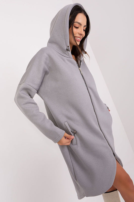 Rue Paris Luxury Hooded Sweatshirt in extended cut with zippered pockets for a stylish and comfortable fit.