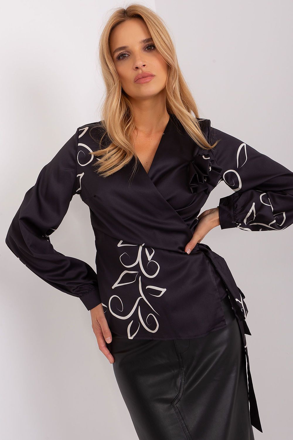 Chic Luxury Lakerta Blouse with an envelope front and luxurious heart neckline, ideal for a formal occasion.