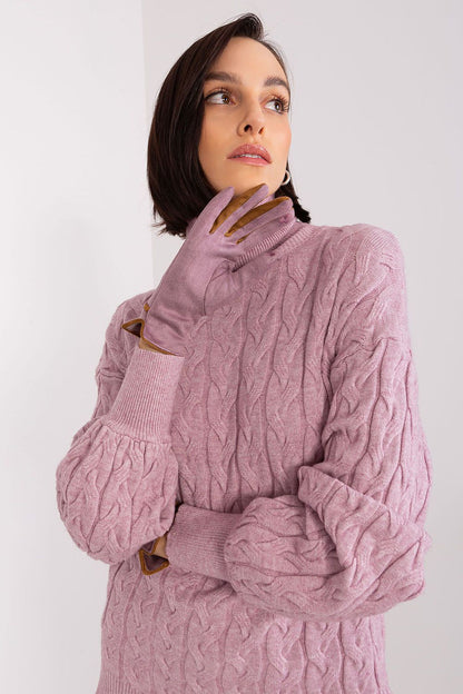 Elegant women's touchscreen gloves by AT, featuring exquisite braided wrist straps and delicate embroidered flower embellishments.