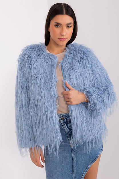 Elegant transitional jacket by AT featuring luxurious fur trim, perfect for autumn-winter style.