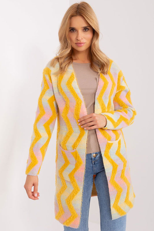 Elegant geometric pattern long sleeve cardigan by AT, crafted from soft materials for luxurious comfort, ideal for everyday layering.