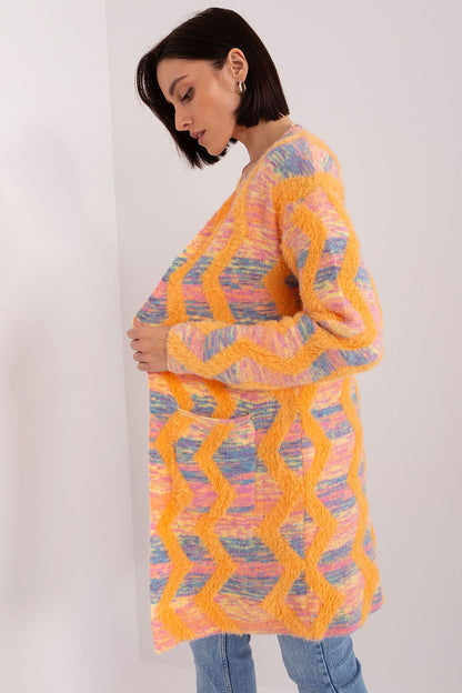 Chic geometric pattern long sleeve cardigan by AT, showcasing luxurious soft fabric perfect for everyday elegance.