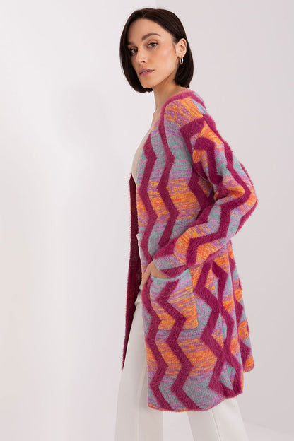 Versatile long sleeve cardigan by AT in a geometric pattern, perfect layering piece for a fashionable ensemble.