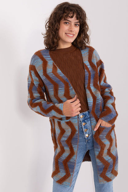 Elegant Geometric Pattern Long Sleeve Cardigan by AT, perfect for stylish layering in everyday fashion.