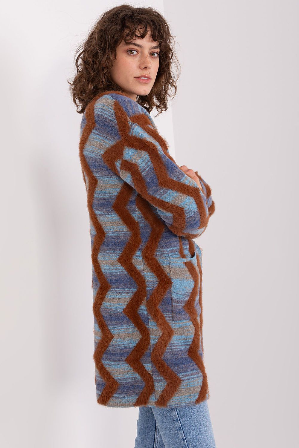 Luxurious Long Sleeve Cardigan by AT featuring a sophisticated geometric design, ideal for adding warmth and style to outfits.