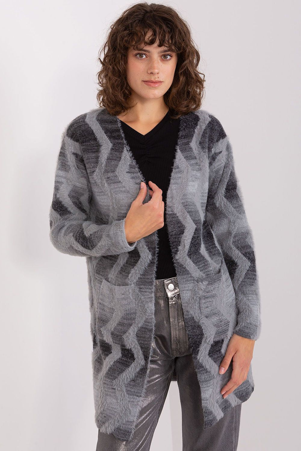 Stylish Long Sleeve Cardigan by AT with a unique geometric pattern, designed for a fashionable yet casual wardrobe.