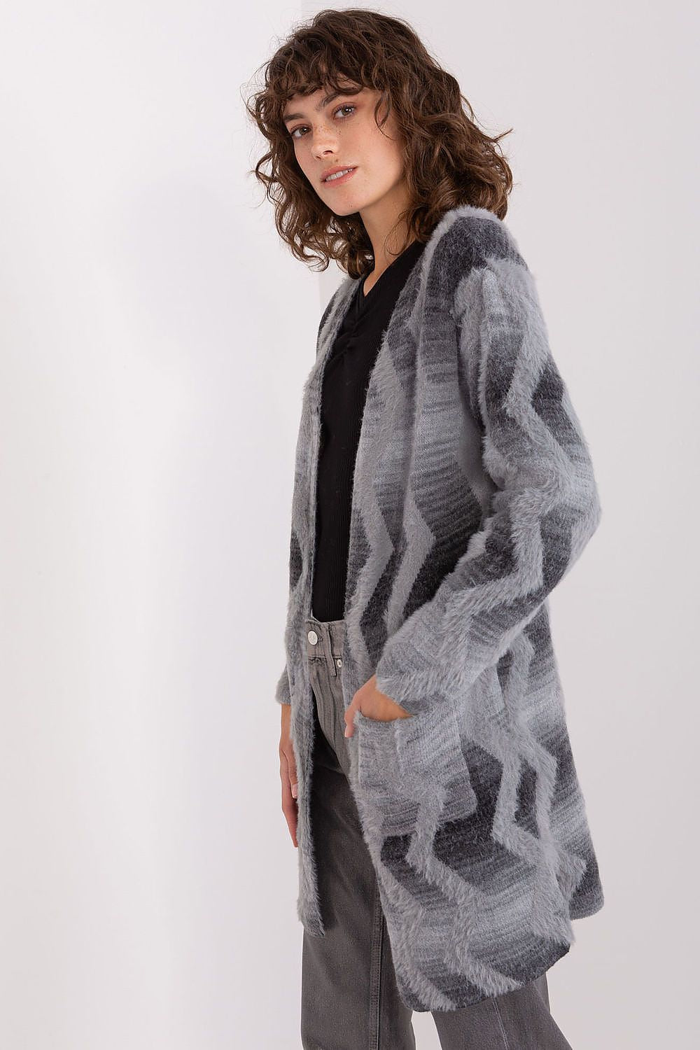 Sophisticated Geometric Pattern Cardigan by AT, a versatile layering piece to elevate your everyday attire.
