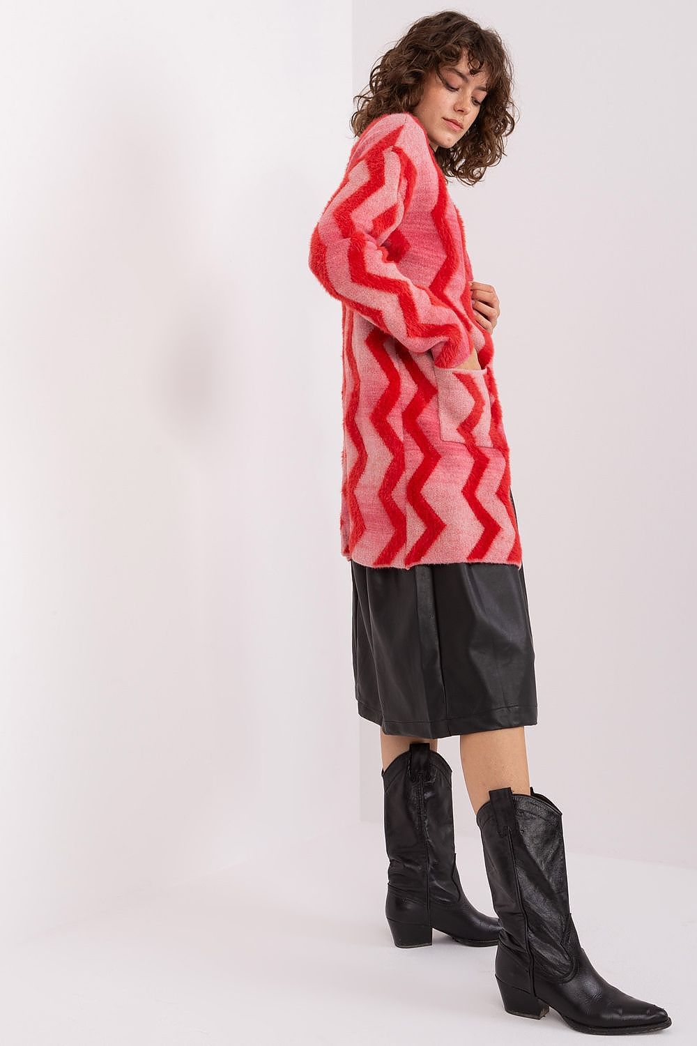 Close-up of the luxurious fabric of the Geometric Pattern Long Sleeve Cardigan by AT, emphasizing comfort and unique texture for everyday elegance.